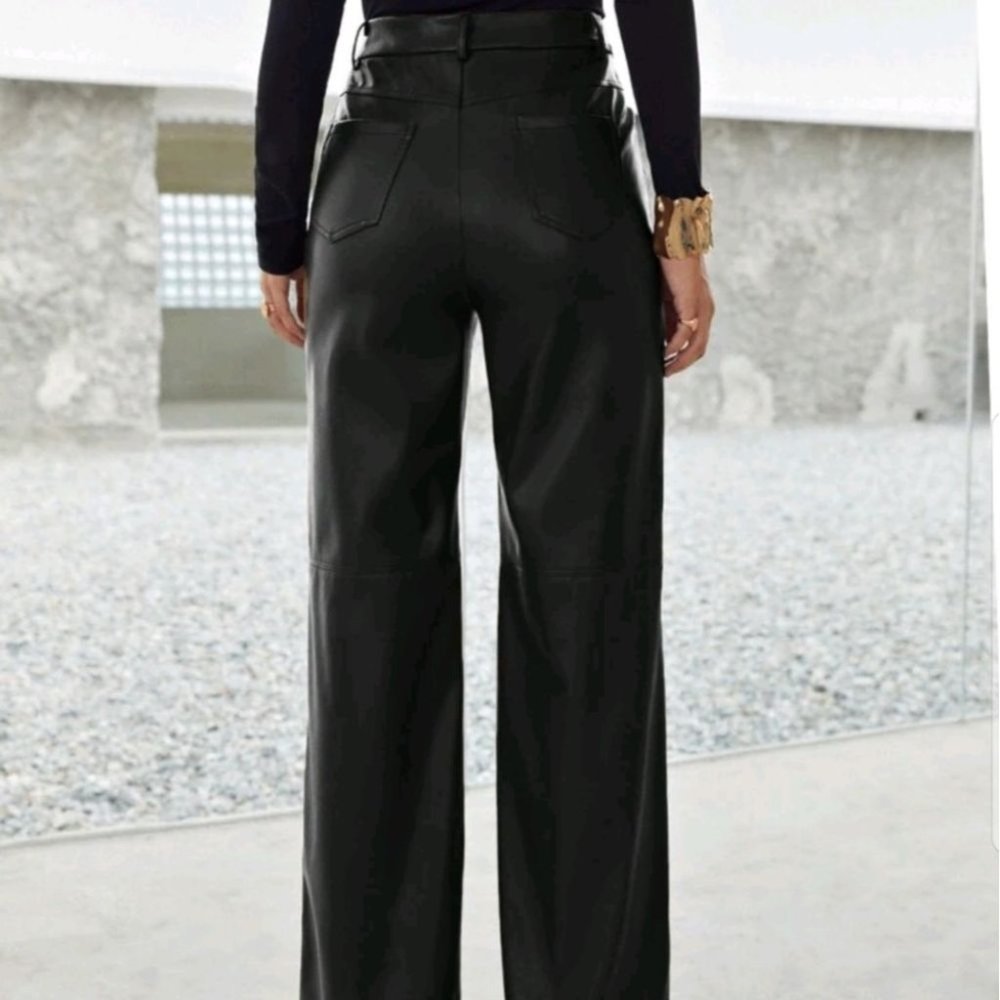 BLACK PU LEATHER PALAZZO PANTS - Picture 5 of 8